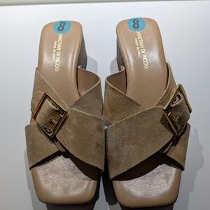 Tan Suede Buckle Slide Mules